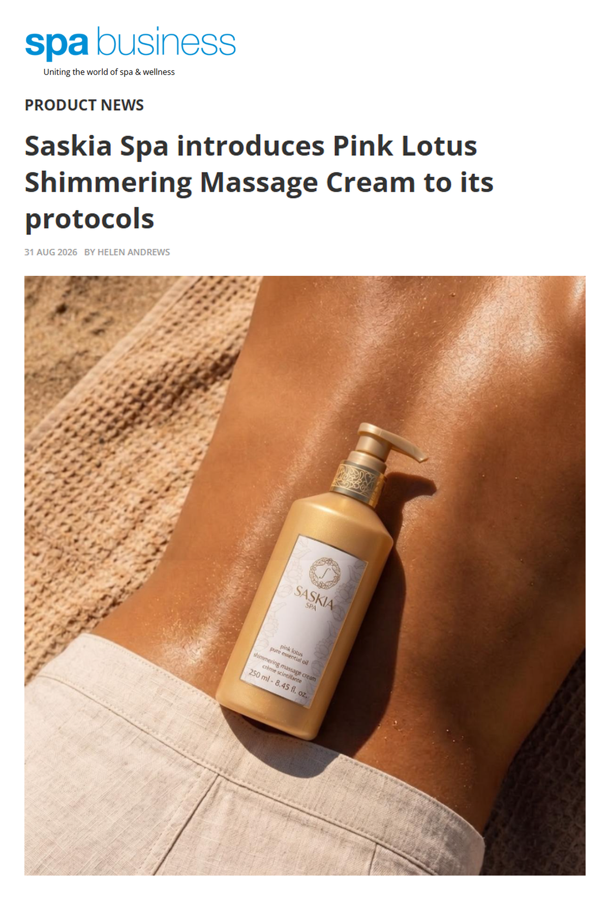 Spa Business – SASKIA Spa introduces Pink Lotus Shimmering Massage Cream